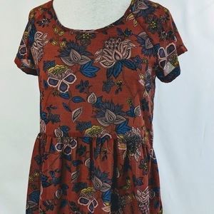 Women's Blouse Xhilaration Peplum Size Medium Sheer Top Floral Lace Up Shirt